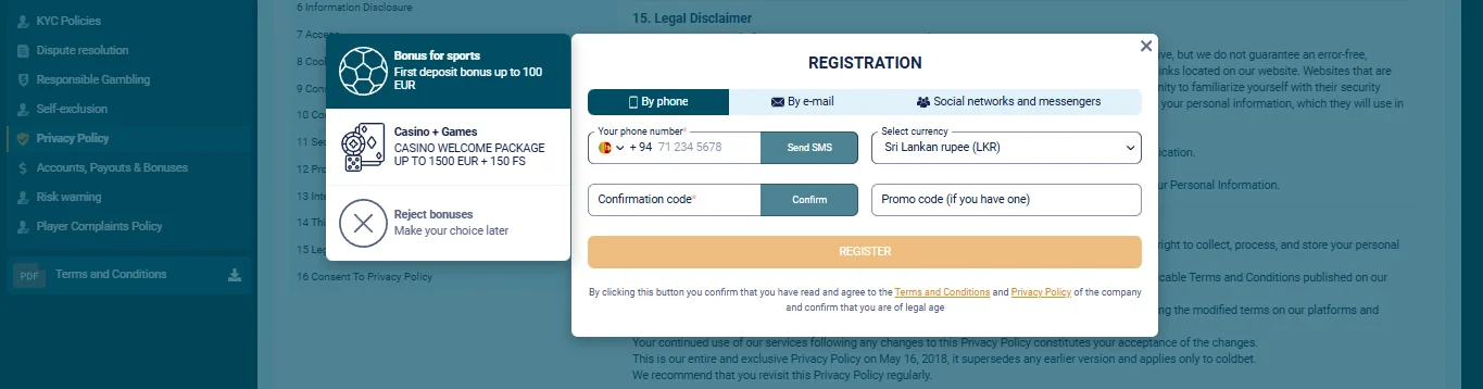Coldbet login